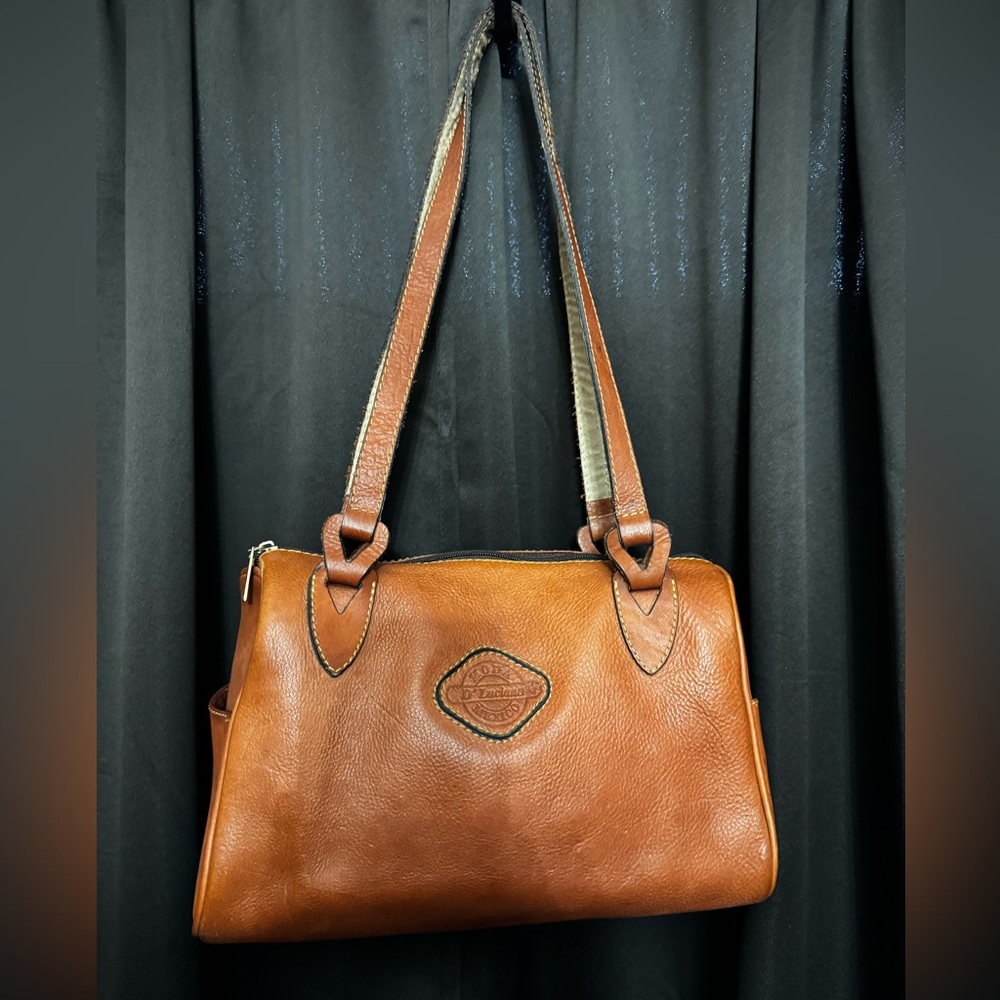 Classic Tan Leather Shoulder Bag with Logo Patch